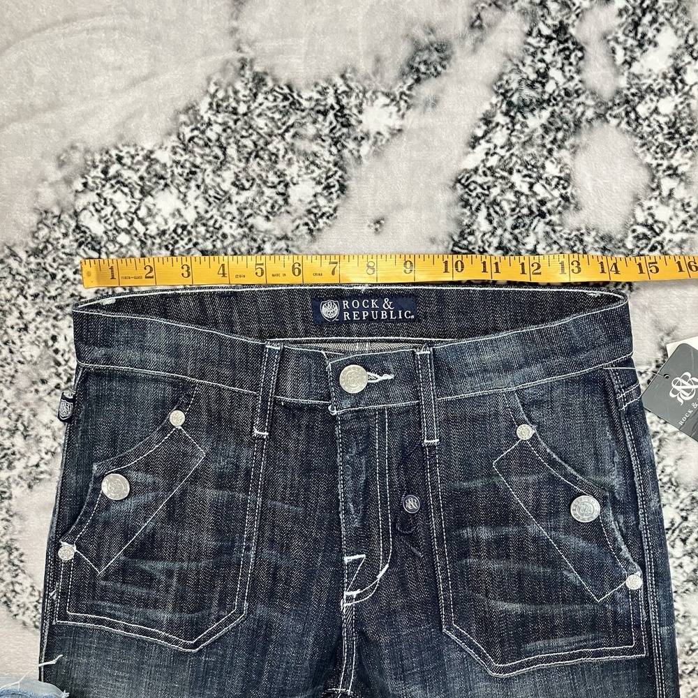 Rock & Republic Womens Sz 27 Dark Wash Flare Jeans Contrast Stitch Denim NWT - Picture 2 of 12